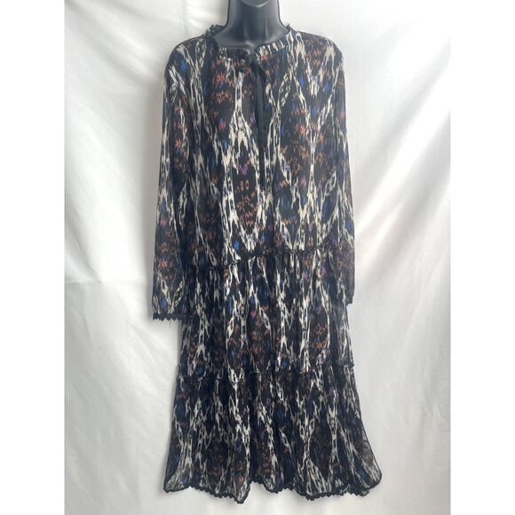 Vici Midi Shift Chiffon Abstract Flowy Dress Size L Chic Oversized Black Blue - Picture 1 of 10